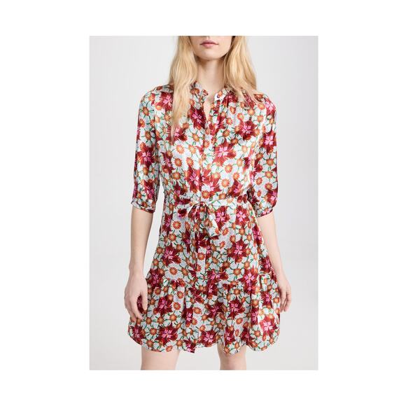 Saloni 'Tyra' Pink Puff Sleeve Floral Print Waist Tie Dress Size 4